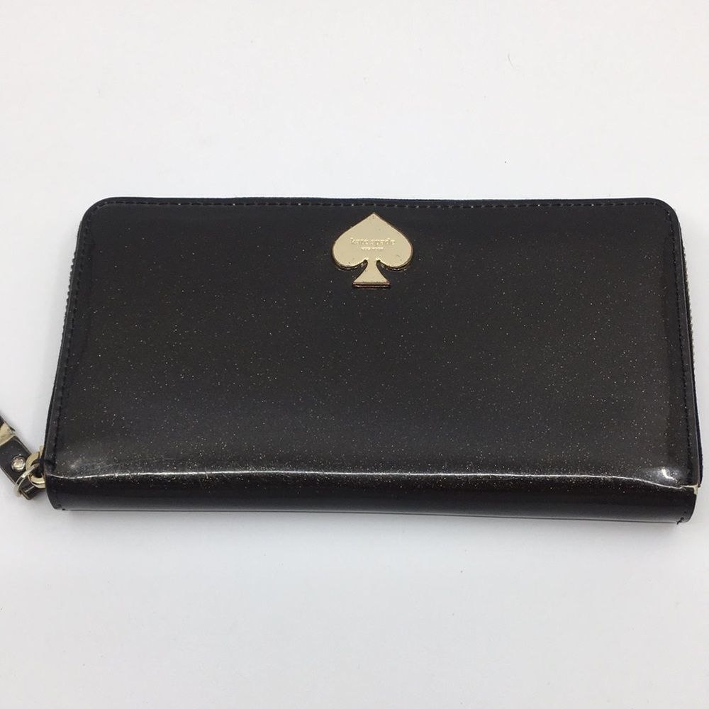 Kate Spade Metallic Glittery Bronze Patent Leather Zip Around Accordion Wallet